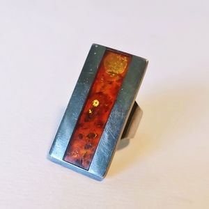VINTAGE 925 SILVER BALTIC AMBER LARGE RIng
